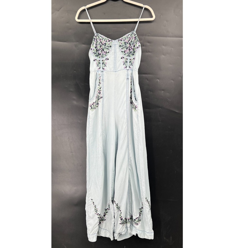 Free People brigitte jumpsuit embroidered wide leg boho hippy festival floral S